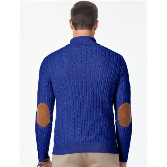 NEW Men's Cable Knit Pullover Sweater Casual Long Sleeve Stand Collar - Picture 2 of 6